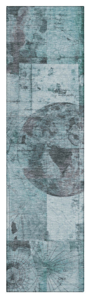 Machine Washable Indoor/Outdoor Chantille ACN1905 Teal 2'3" x 7'6" Runner Rug