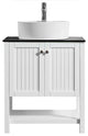 28"? Vanity in White with Glass Countertop with White Vessel Sink Without Mirror