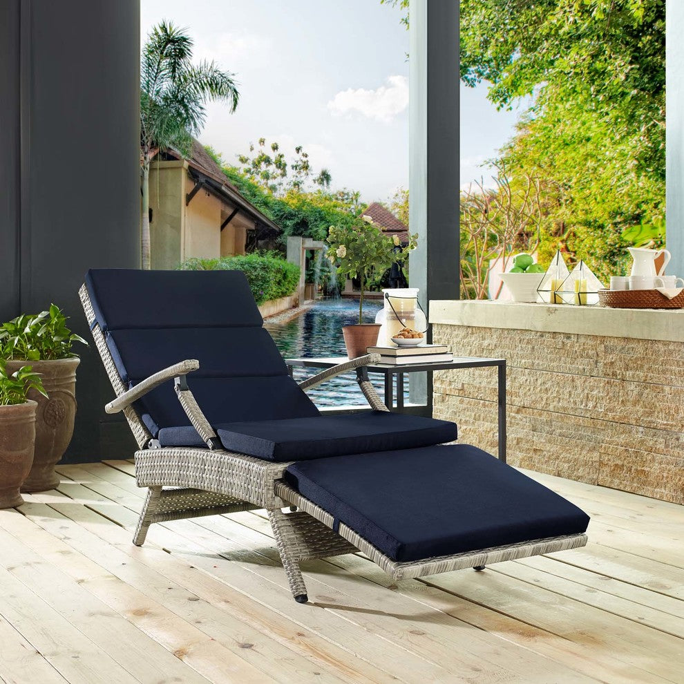 Envisage Chaise Outdoor Patio Wicker Rattan Lounge Chair-Light Gray Navy