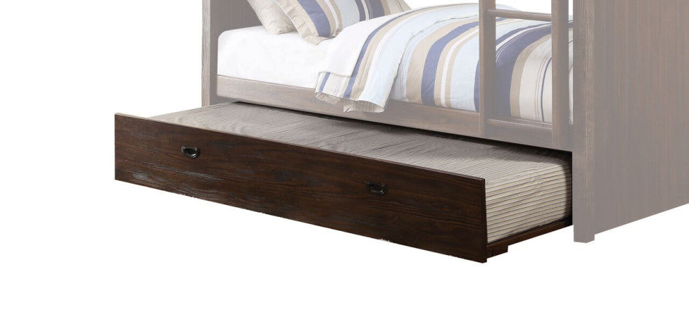 75" X 40" X 11" Twin Antique Charcoal Brown Pine Wood Trundle
