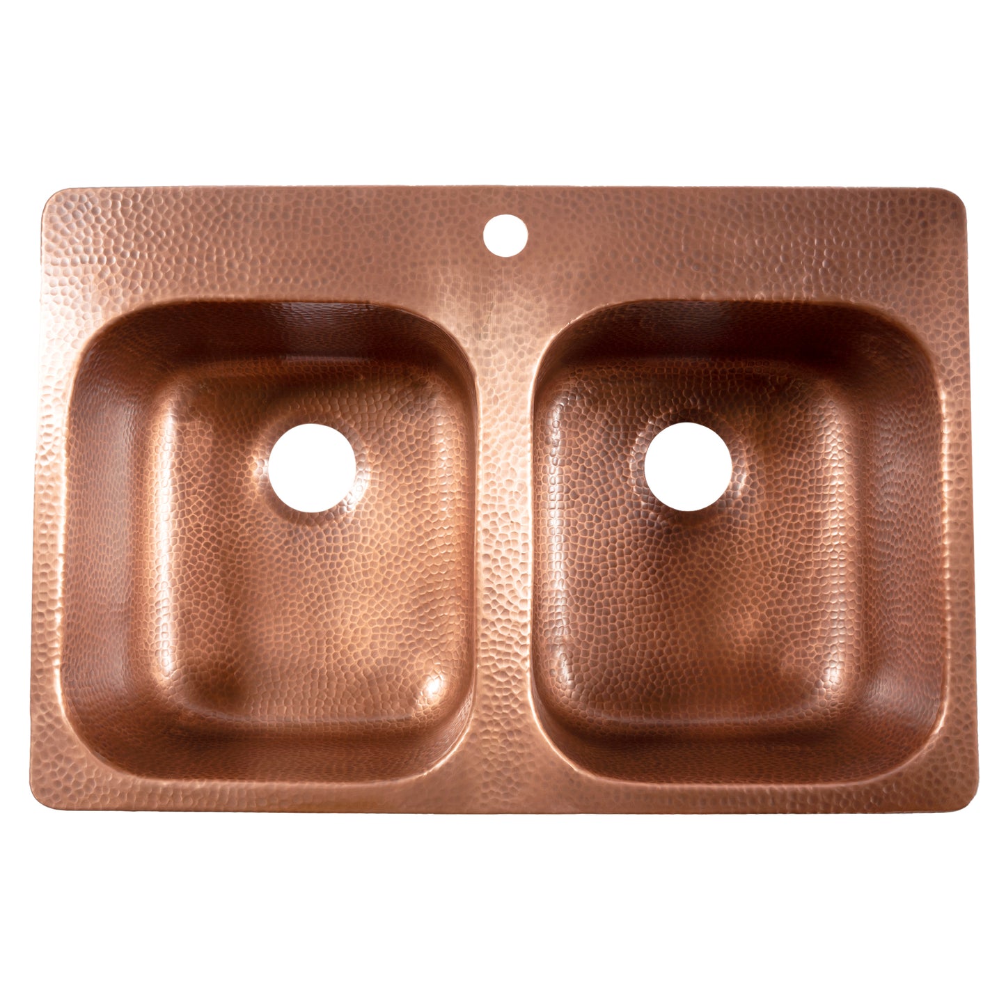 Santi 33" Drop-in Copper Double Bowl Kitchen Sink, 1-Hole