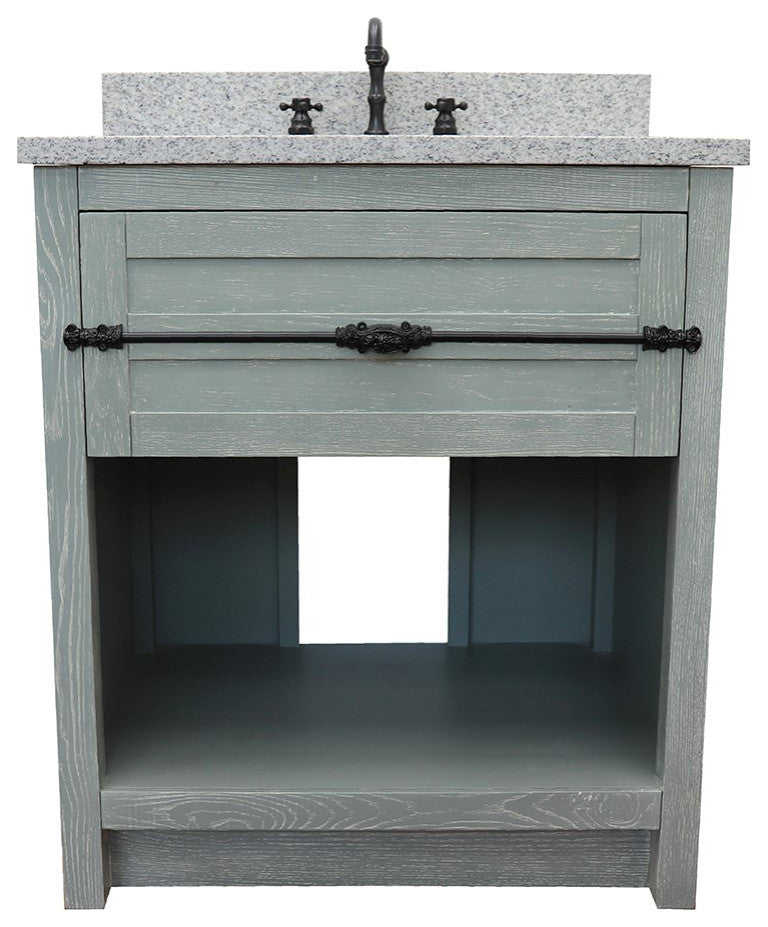 30" Single Vanity, Gray Ash, Gray Granite Top, Oval Sink