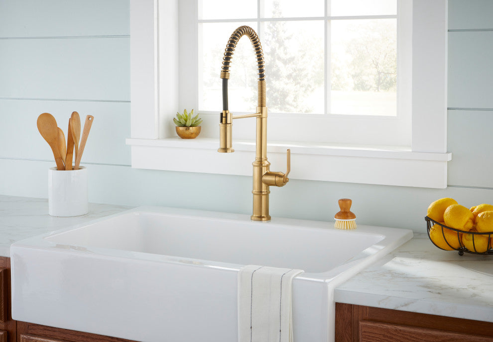 Kinzie Single Handle Pre-Rinse Kitchen Faucet Chrome, Brushed Bronze