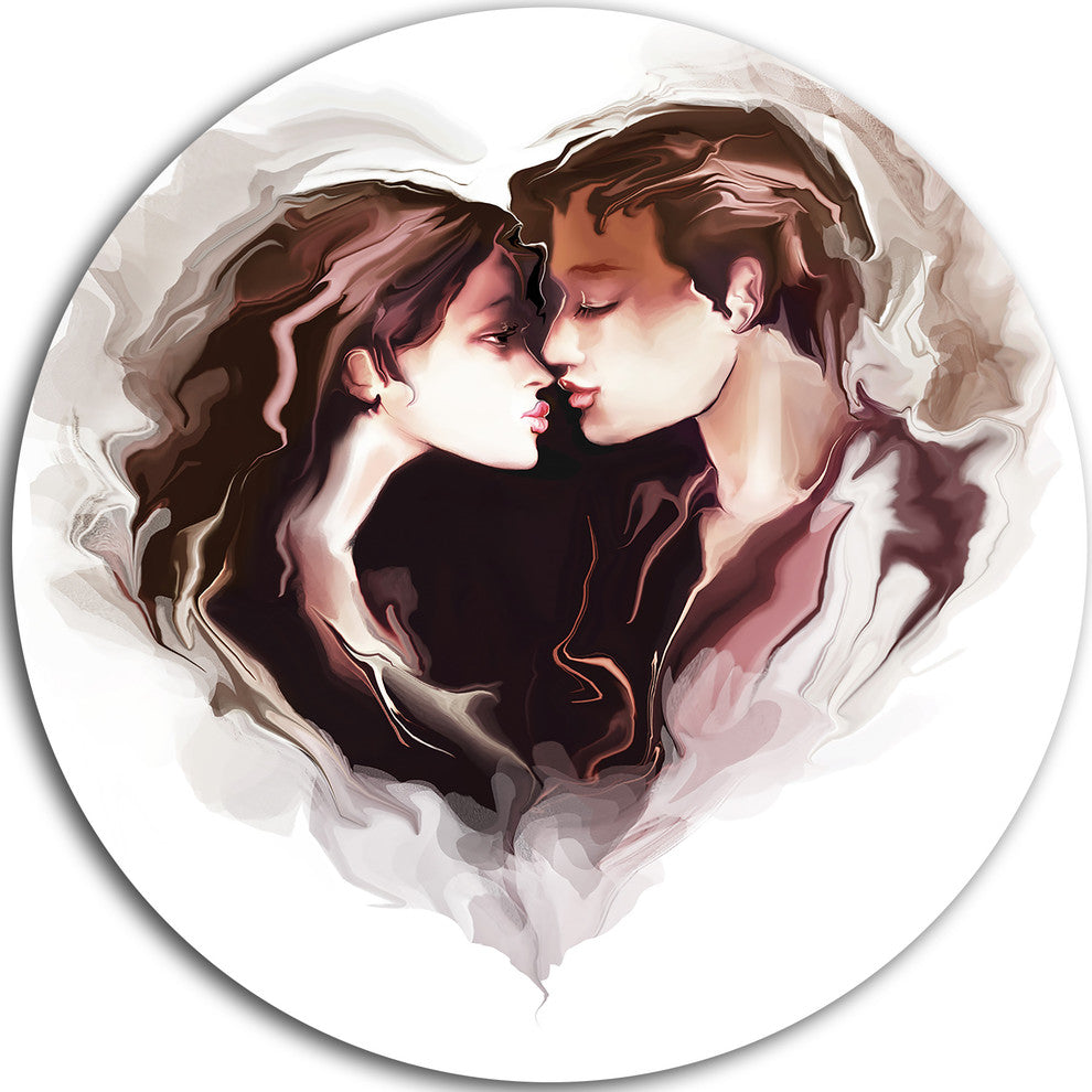 Couple Of Lovers Kissing, Romantic Large Disc Metal Wall Art, 11"