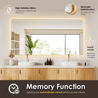 Dazzle Rectangular Bathroom/Vanity LED Lighted Wall Mirror, Brushed Gold, 72"