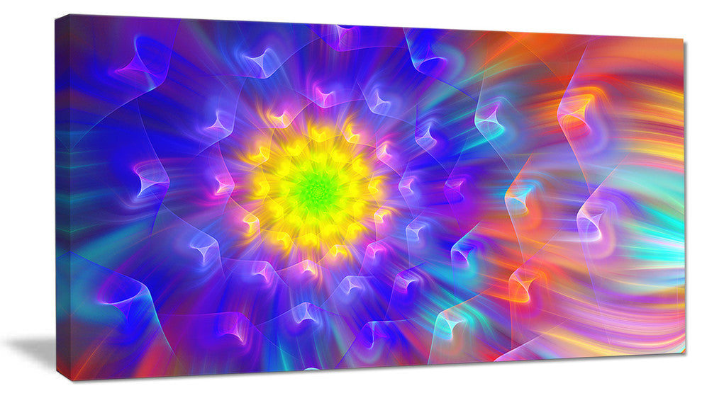 Bright Blue Fractal Petals Dandelion, Large Floral Canvas Art Print, 60"x28"
