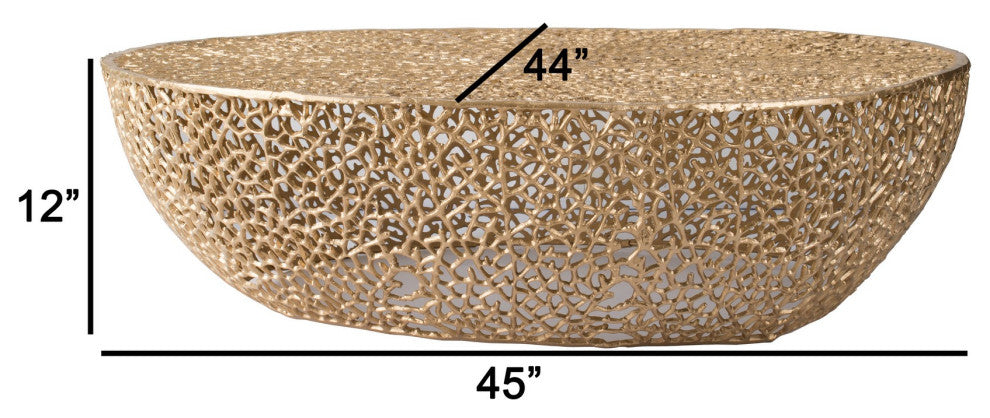 Benzara BM285150 Coffee Table, Bowl Drum Shape, Netted Mesh Design, Bronze