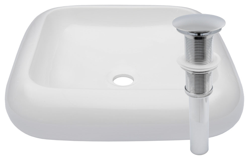 Bianco Porcelain Vessel Sink and Drain, Chrome