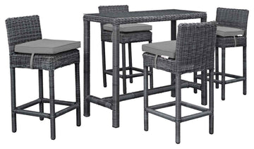 Summon 5 Piece Outdoor Patio Sunbrella Pub Set, Canvas Gray