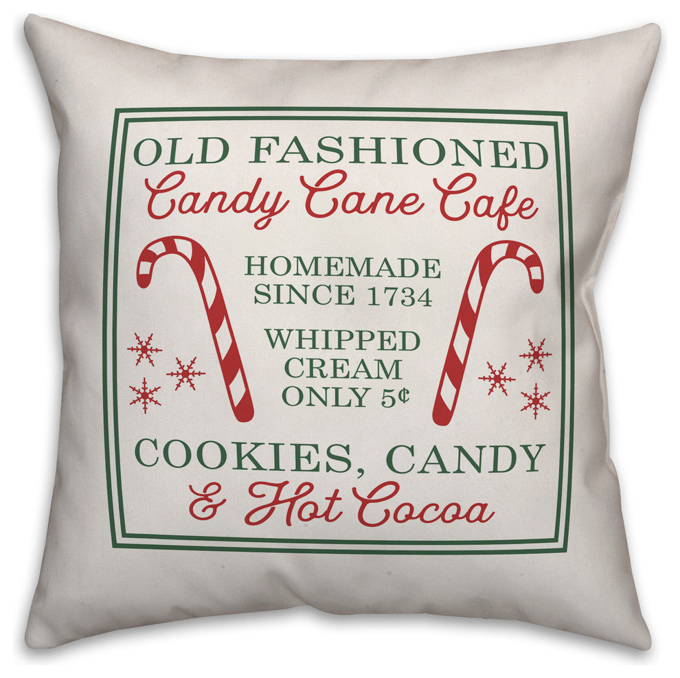 Old Fashioned Candy Cane Cafe 16"x16" Throw Pillow