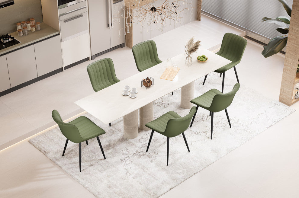 Younike Dining Chair Set of 2, Liner Pattern Faux Leather, Green