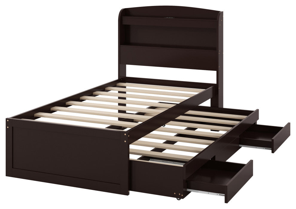 Gewnee Twin XL Size Platform Bed with Storage LED Headboard
