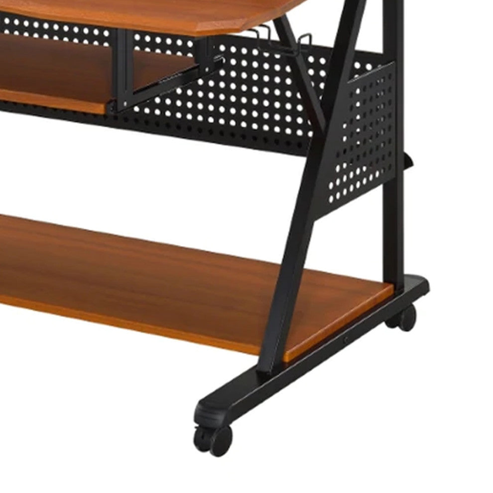 Benzara BM276201 Wood Music Desk Studio Station, Keyboard Tray, Shelves, Walnut