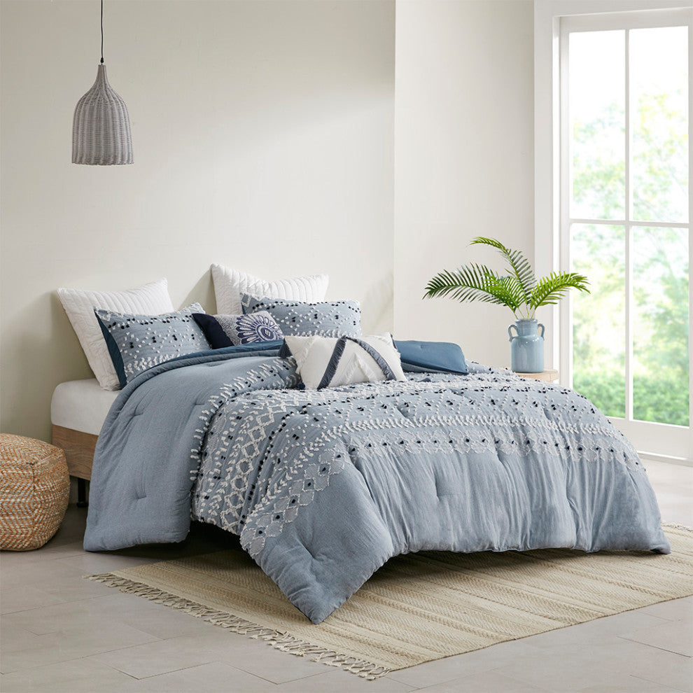 Dora Organic Cotton Chambray 3-Piece King/Cal King, Duvet Cover Set, No Insert