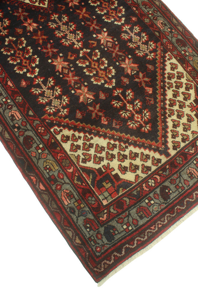 Fine Vintage Distressed Talha Charcoal/Red Runner, 3'8 x 9'4