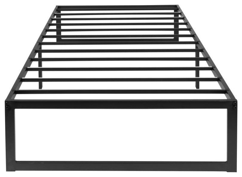 14" Metal Platform Bed Frame, 10" Pocket Spring Mattress & Memory Foam Topper, Black, Twin