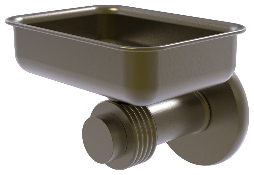 Mercury Wall Mounted Soap Dish with Groovy Accents, Antique Brass