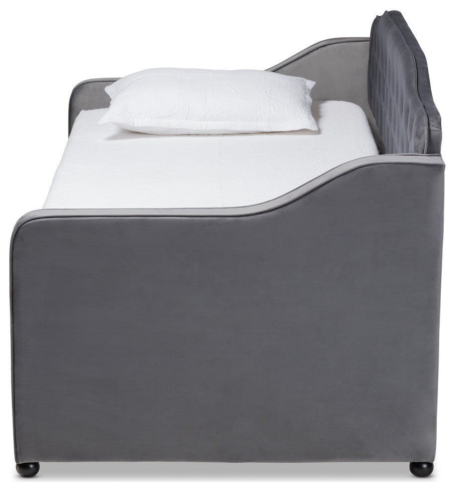 Hadgeon Gray Velvet Twin Daybed With Trundle