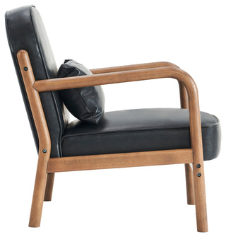 Mid-Century Modern Faux Leather/Solid Wood Accent Chair, Black/Walnut