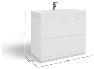 Boutique Bath Vanity, High Gloss White, 40", Single Sink, Freestanding