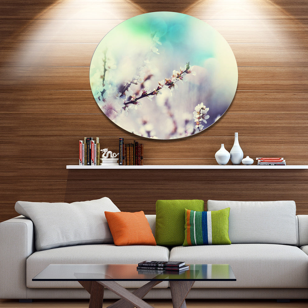 White Cherry Blossoming Flowers, Flower Disc Metal Wall Art, 11"