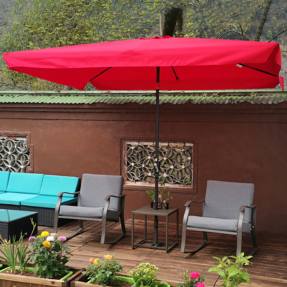10x7' Outdoor Patio Market Umbrella With Push Button Tilt and Crank, Red
