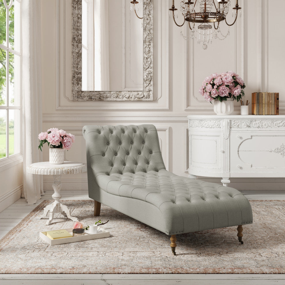 Rustic Manor Umar Chair, Button Tufted, Linen, Gray