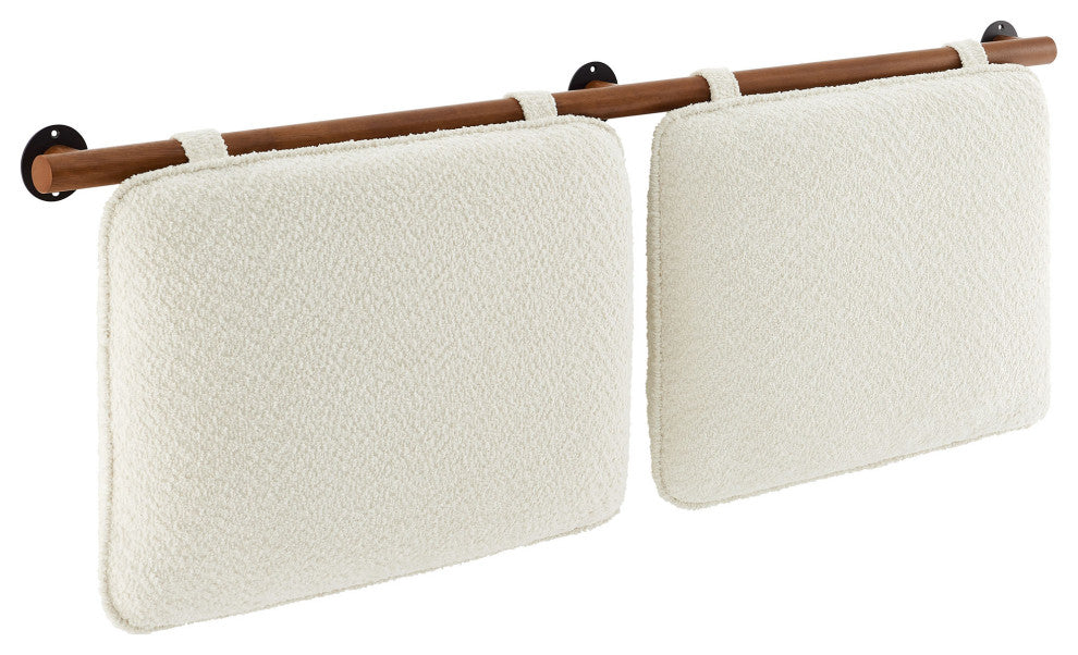 Anela Wall-Mounted Chenille Upholstered Full Headboard, Cream Walnut