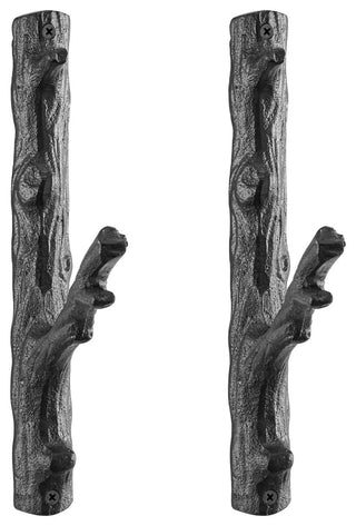 Brown Cast Iron Tree Branch Wall Mount Coat Hooks, Set of 2