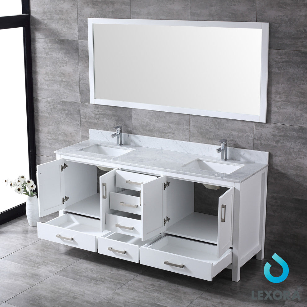 72" Double Vanity With Carrera Marble Top, Sinks and 70" Mirror