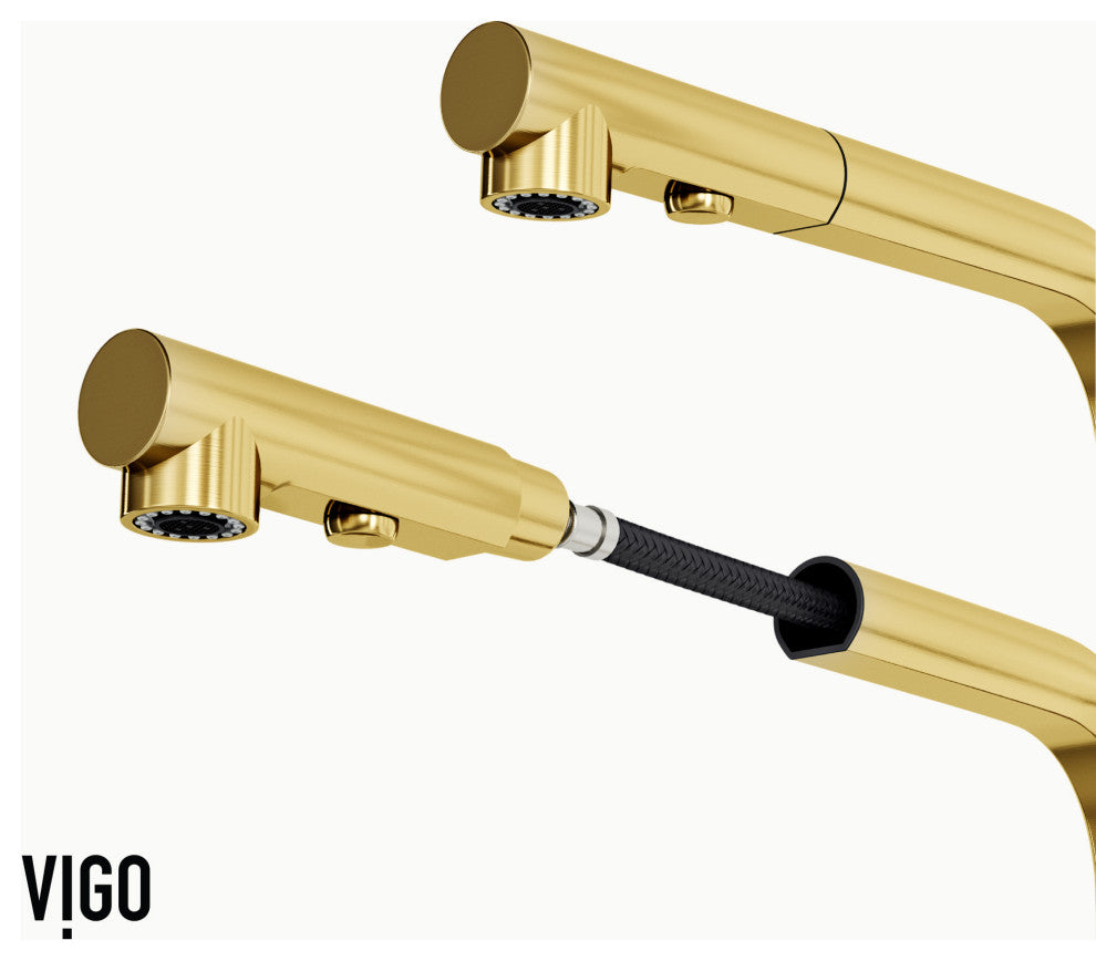 VIGO Jewel 15" H Touchless Pull-Out Sprayer Kitchen Faucet, Matte Brushed Gold