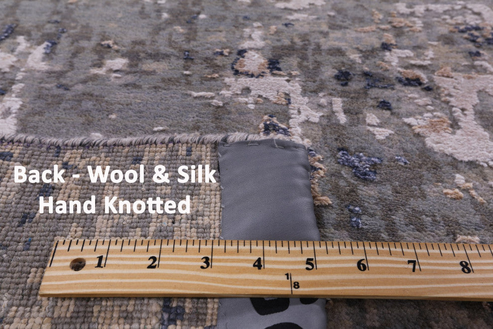 9' 0" X 12' 2" Abstract Wool and Silk Handmade Rug Q6173