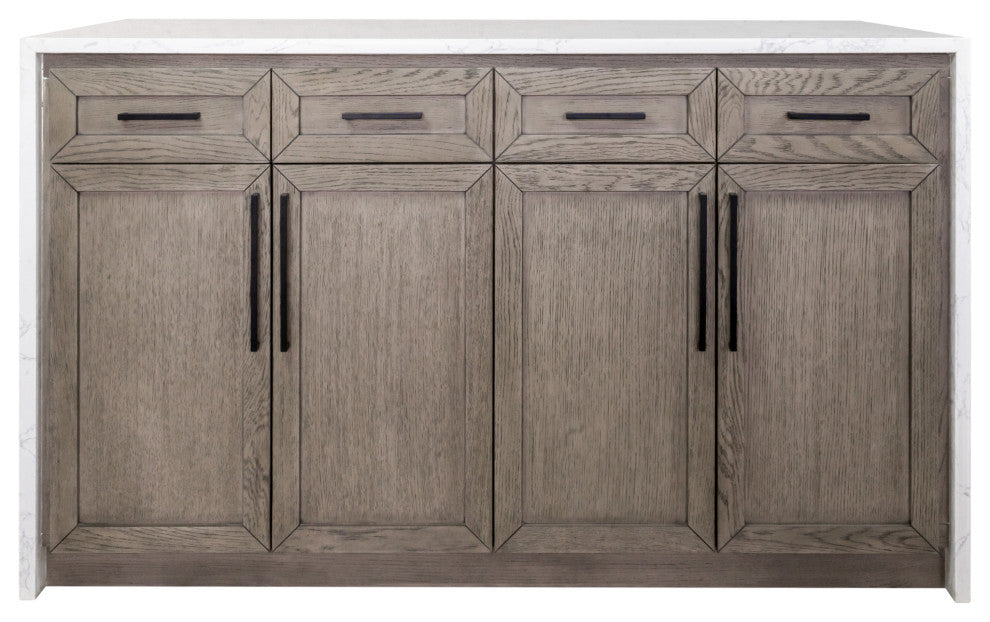 Palisade 60" Kitchen Island, Gray Oak, Engineered Marble