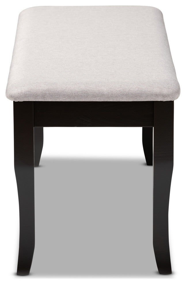Aerni Transitional Gray Upholstered and Dark Brown Wood Dining Bench