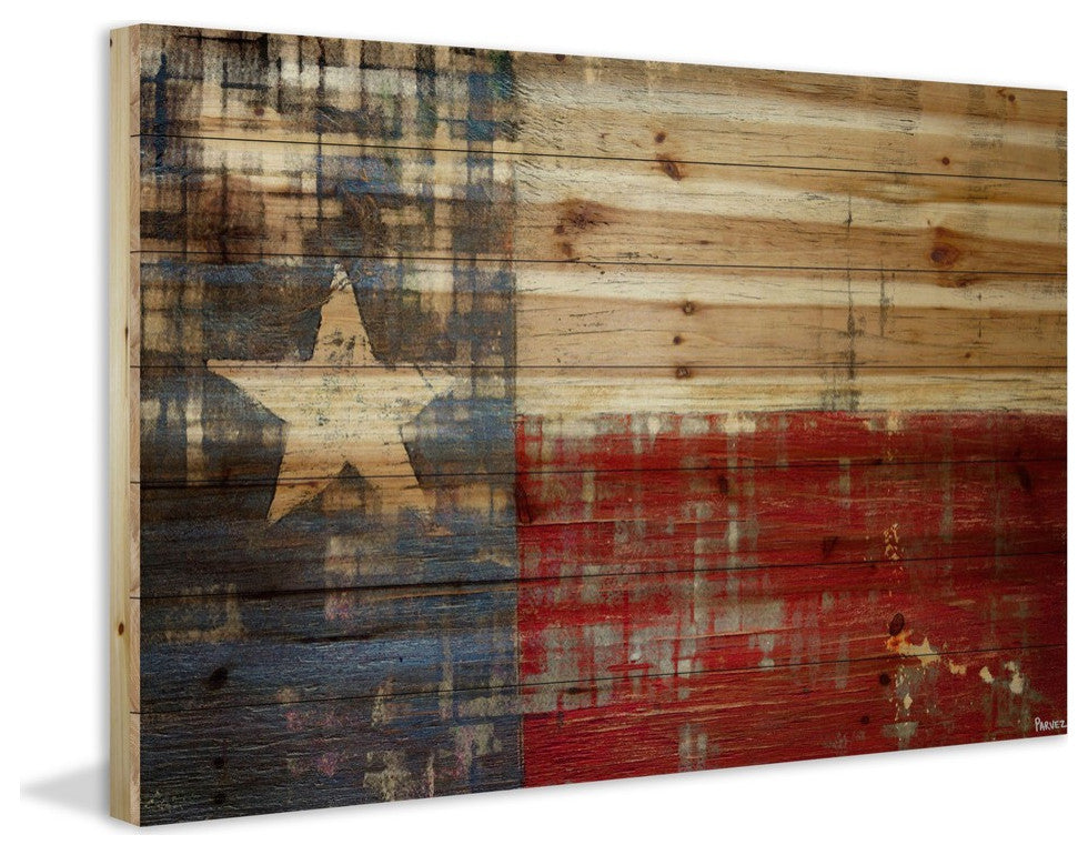 "Texas" Print on Natural Pine Wood, 45"x30"