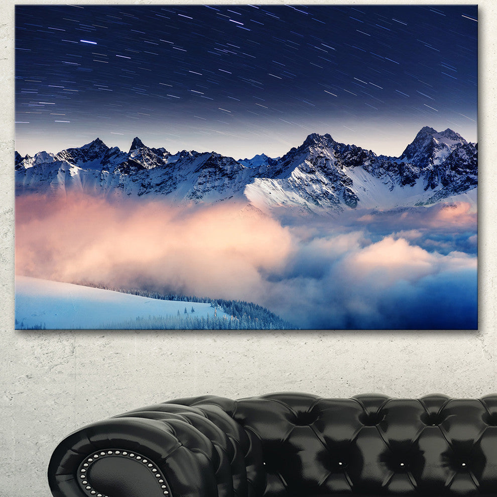 Milky Way Over Frosted Mountains, Landscape Canvas Art Print, 40"x30"