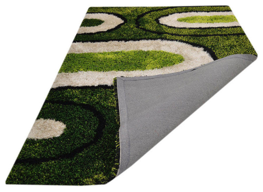 Modern Shaggy Hand Tufted Oriental Shag Area Rug, Green, 5x8'