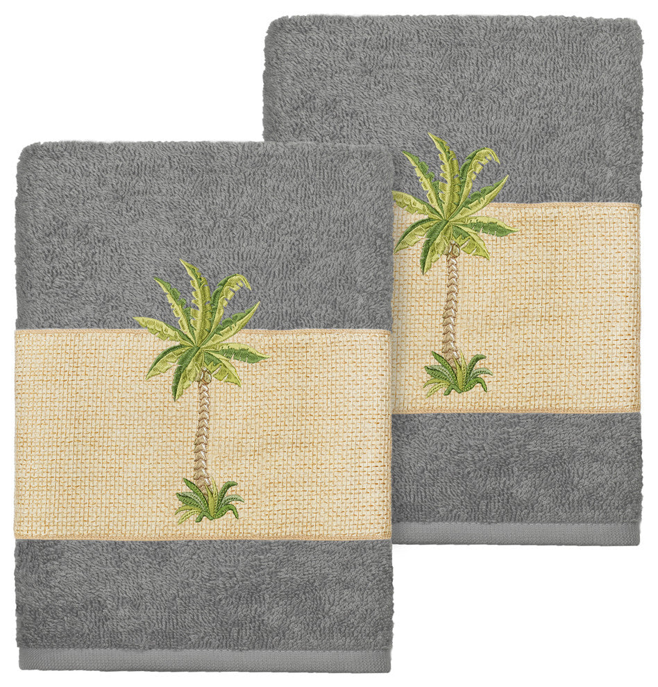 Colton 2-Piece Embellished Washcloth Set, Dark Gray