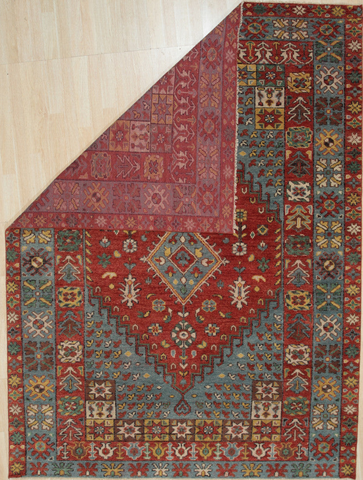 Red Traditional Medallion Traditional Knot Area Rug