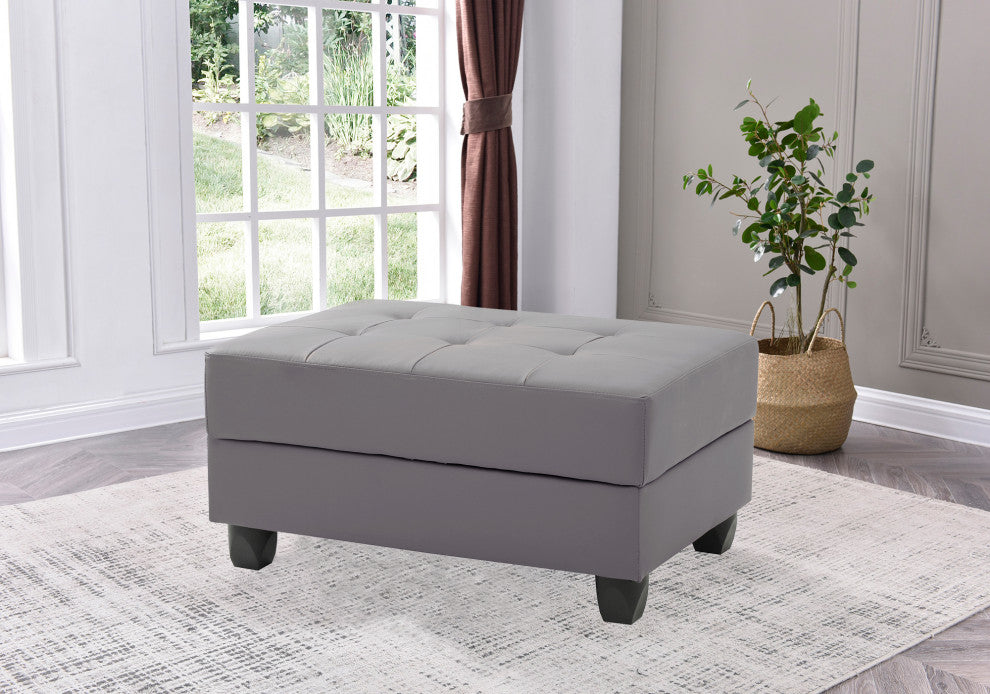 Nyla Gray Faux Leather Upholstered Storage Ottoman