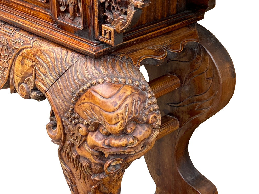 Chinese Vintage Opera Scenery Lion Heads Carving Long Altar Console  Hcs7795