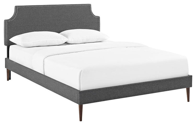 Modway Laura King Fabric Platform Bed With Round Tapered Legs, Gray