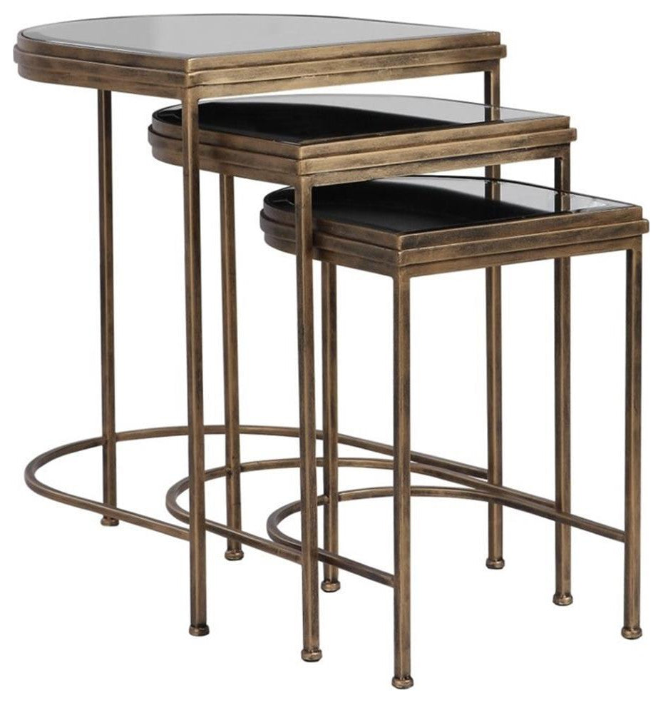 Bowery Hill Modern Nesting Table in Antique Gold (Set of 3)