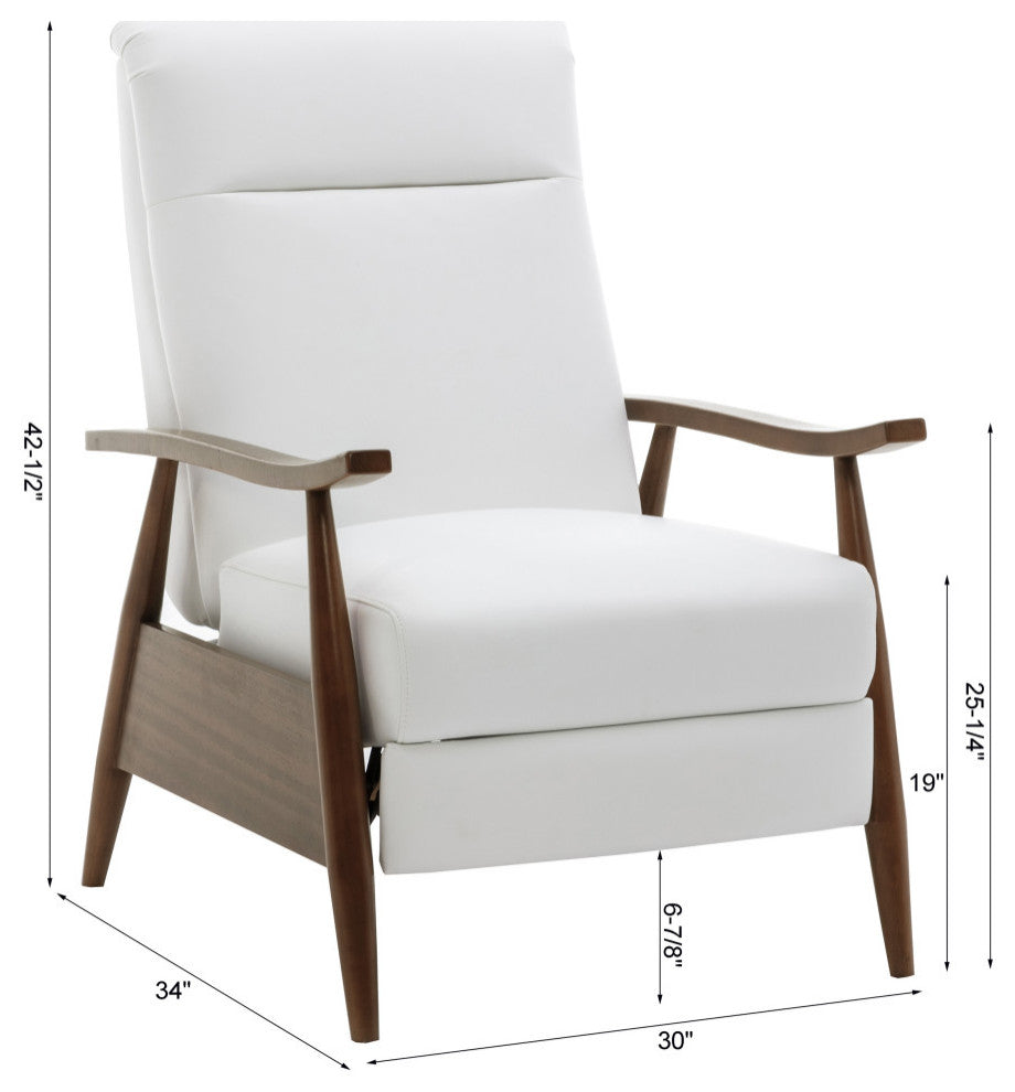 Solaris Wood Arm Push Back Recliner, Milky White