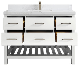 Parker 48 Single Sink Bath Vanity in White 2" Empira Quartz