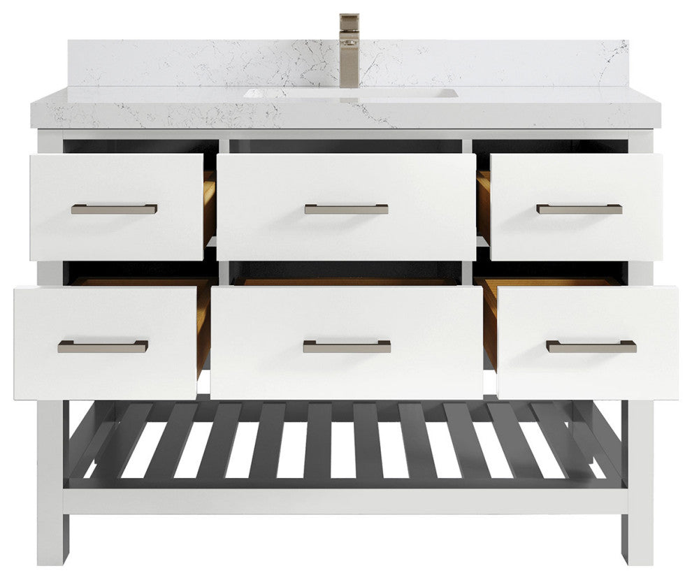 Parker 48 Single Sink Bath Vanity in White 2" Empira Quartz