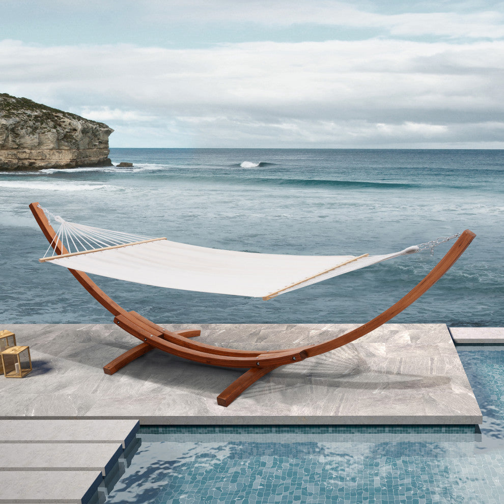 Outdoor Cedar Wood Hammock, Textilene Fabric, White