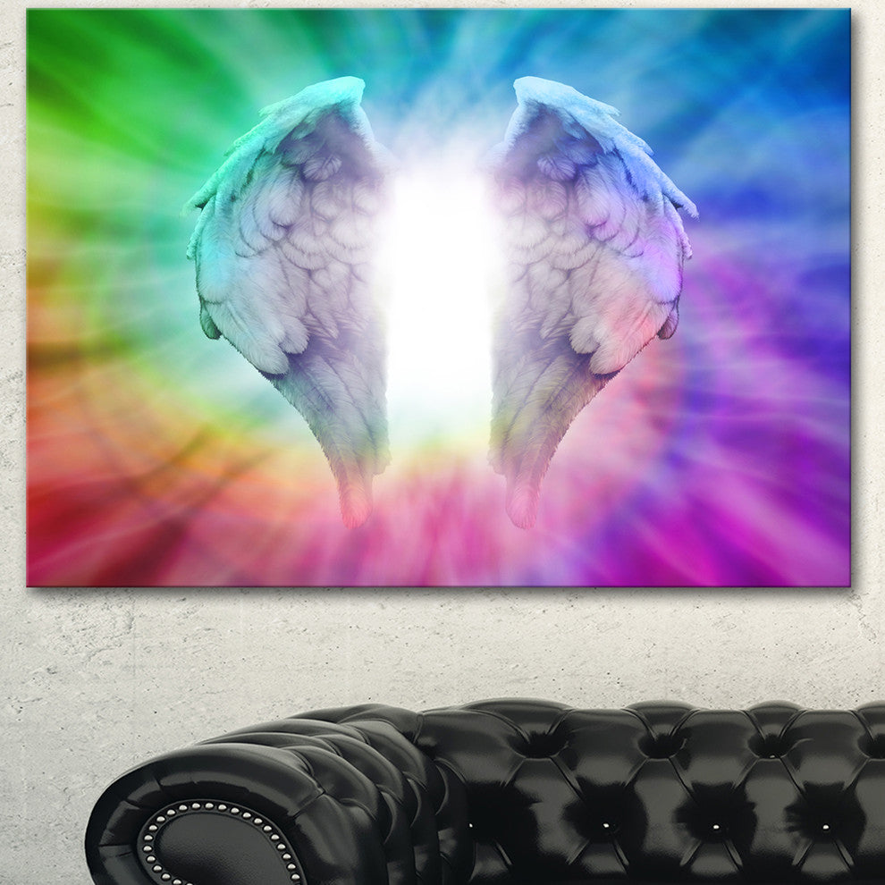 Angel Wings on Rainbow Background, Abstract Canvas Art Print, 40"x30"
