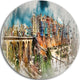 Villajoyosa Town Digital Panorama, Cityscape Disc Metal Wall Art, 11"