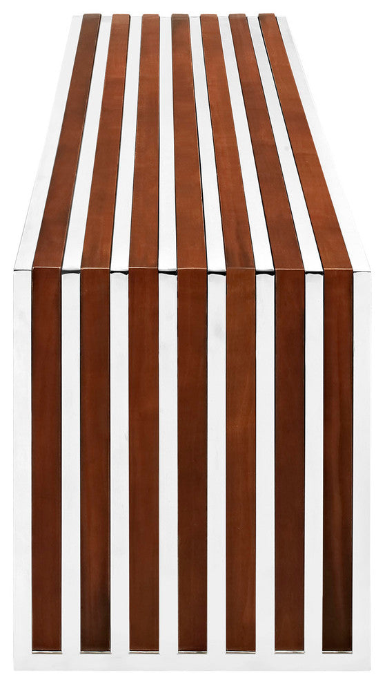 Modern Walnut Gridiron Large Wood Inlay Bench